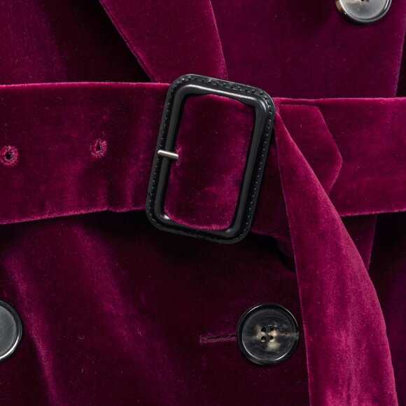 Dries Van Noten AW/20 Runway Rawn Shortbis Dark-Pink Velvet Cap-Sleeve Coat - Picture 8 of 12